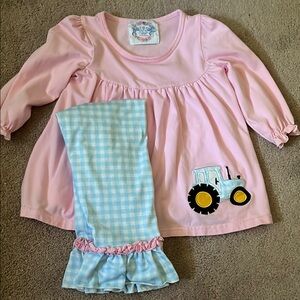 Blue and Pink Tractor Pants Set
